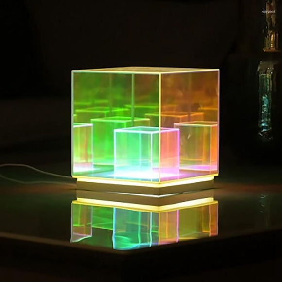 3D Art Cube Acrylic lamp, Decorative Table Lamp, Colour Changing Touch Lamp