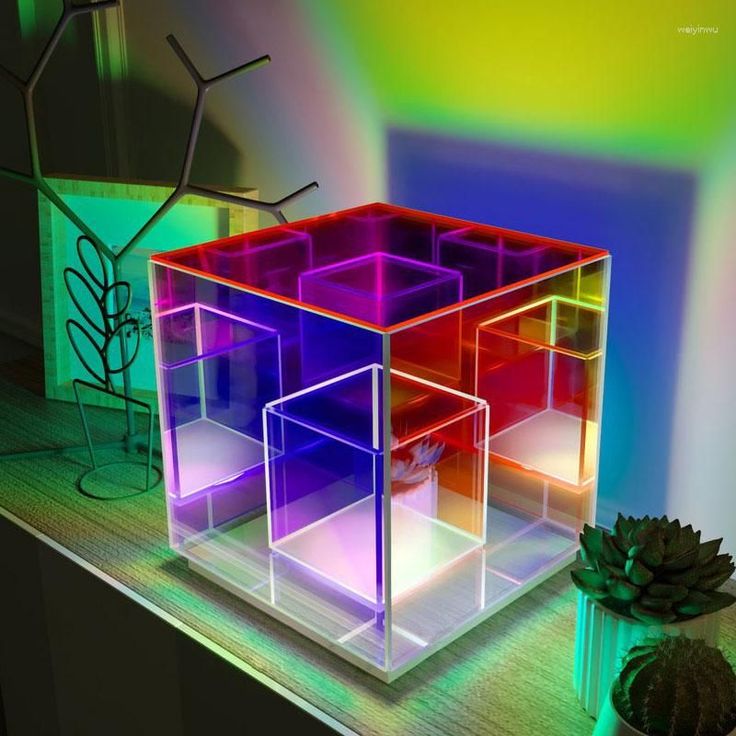 3D Art Cube Acrylic lamp, Decorative Table Lamp, Colour Changing Touch Lamp