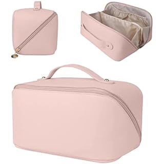 PU Leather Makeup Bag Travel Bag Portable Leather Cosmetics Bag, Makeup Storage Bags with Handle and Divider, Wide Opening Cosmetic/Makeup Organizer - 0