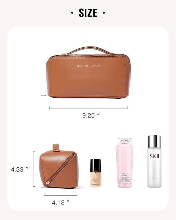 PU Leather Makeup Bag Travel Bag Portable Leather Cosmetics Bag, Makeup Storage Bags with Handle and Divider, Wide Opening Cosmetic/Makeup Organizer