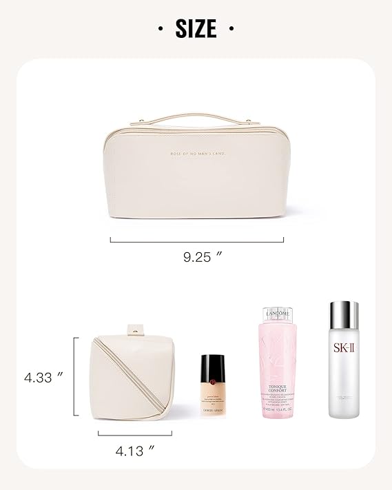 PU Leather Makeup Bag Travel Bag Portable Leather Cosmetics Bag, Makeup Storage Bags with Handle and Divider, Wide Opening Cosmetic/Makeup Organizer
