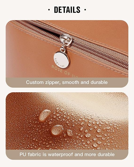 PU Leather Makeup Bag Travel Bag Portable Leather Cosmetics Bag, Makeup Storage Bags with Handle and Divider, Wide Opening Cosmetic/Makeup Organizer