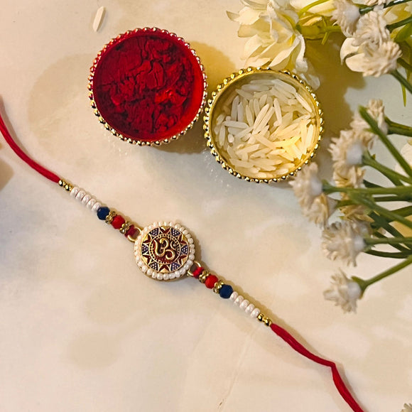 Shimmering Om Beads Rakhi