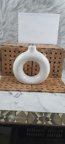 Ceramic Matte Finish Donut Flower Vase Handcrafted (Pack of 1) White (White)-4
