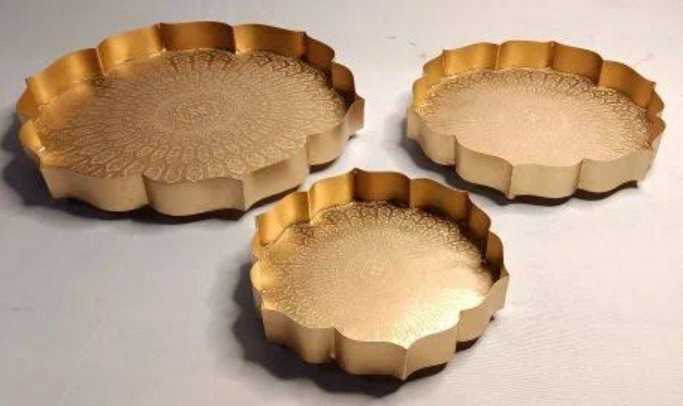 Set of 3 Brass Urli Bowl Tea light Candle Holder For Decoration Home decor, Table Decor, Wedding and Event decor (1 set includes 12"14"16") - 0