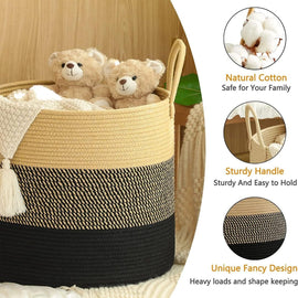 Beige & Black Cotton Multifunctional Basket – Sturdy Storage Organizer - 0