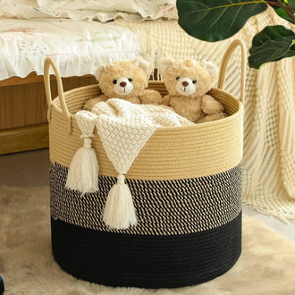 Beige & Black Cotton Multifunctional Basket – Sturdy Storage Organizer