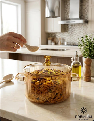 Premium Ribbed Glass Serving Bowl with Lid & Handles | Multipurpose Casserole Dish for Snacks, Namkeen, Dry Fruits & Meals