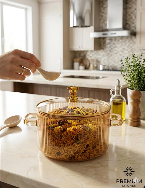 Premium Ribbed Glass Serving Bowl with Lid & Handles | Multipurpose Casserole Dish for Snacks, Namkeen, Dry Fruits & Meals