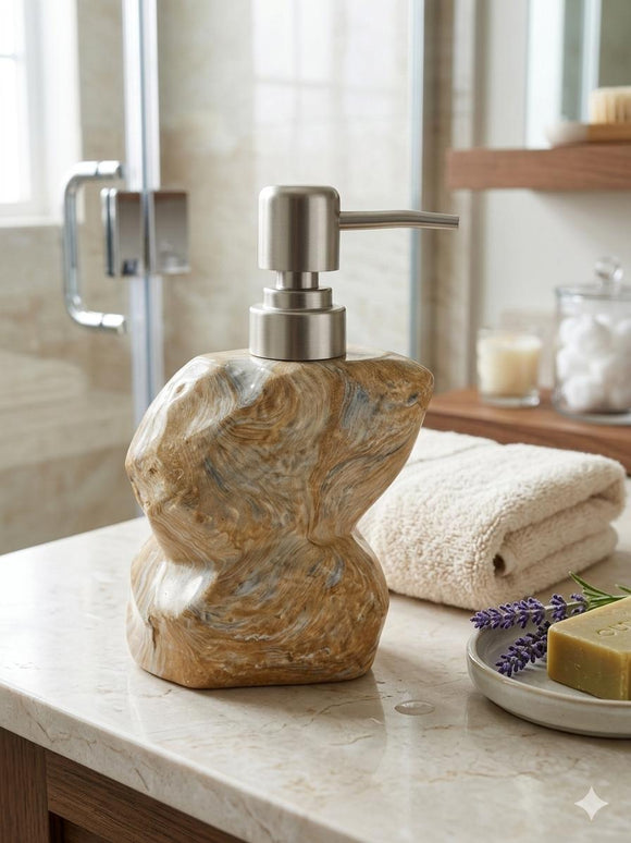 Premium Marble-Style Soap Dispenser with Stainless Steel Pump | Luxury Bathroom Liquid Soap & Lotion Dispenser | Modern Kitchen & Wash Basin Accessory