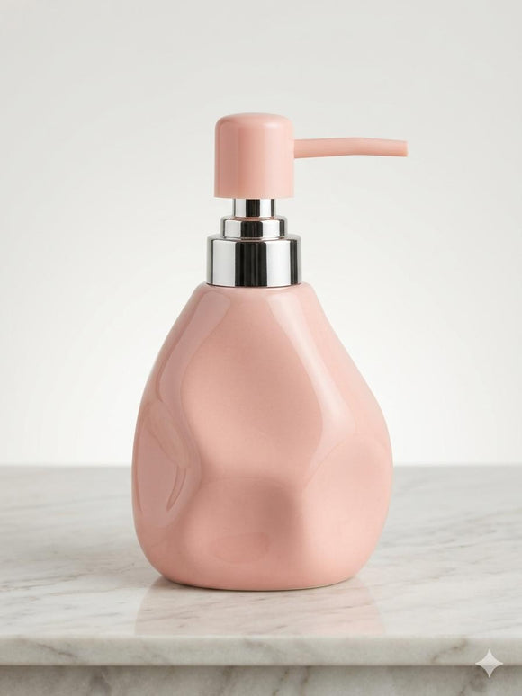 Elegant Ceramic Soap Dispenser with Stainless Steel Pump (Pastel Pink) | Liquid Hand Wash, Lotion & Sanitizer Dispenser | Modern Bathroom & Kitchen Accessory