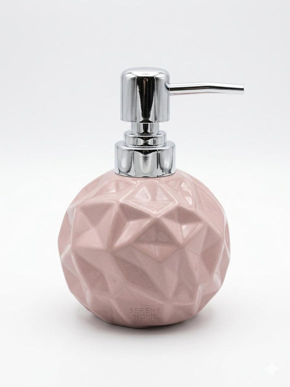 Luxury Geometric Ceramic Soap Dispenser (Blush Pink) with Stainless Steel Pump | Liquid Hand Wash, Lotion & Sanitizer Dispenser | Modern Bathroom Accessory
