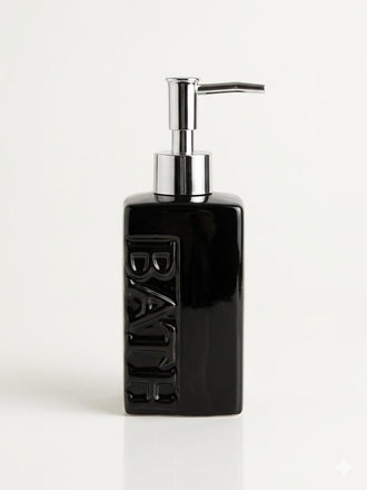 Premium Glossy Black Ceramic Soap Dispenser with Stainless Steel Pump | Luxury Liquid Soap, Lotion & Sanitizer Bottle | Modern Bathroom & Kitchen Accessory