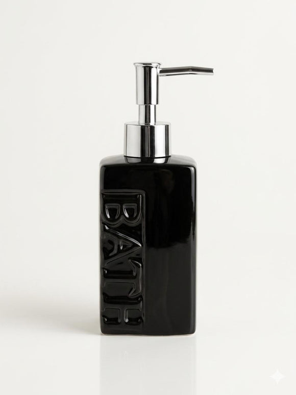 Premium Glossy Black Ceramic Soap Dispenser with Stainless Steel Pump | Luxury Liquid Soap, Lotion & Sanitizer Bottle | Modern Bathroom & Kitchen Accessory