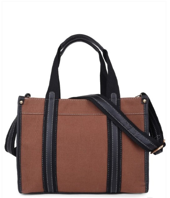 Buy brown Casual Luxe: Two-Compartment Canvas Handbag
