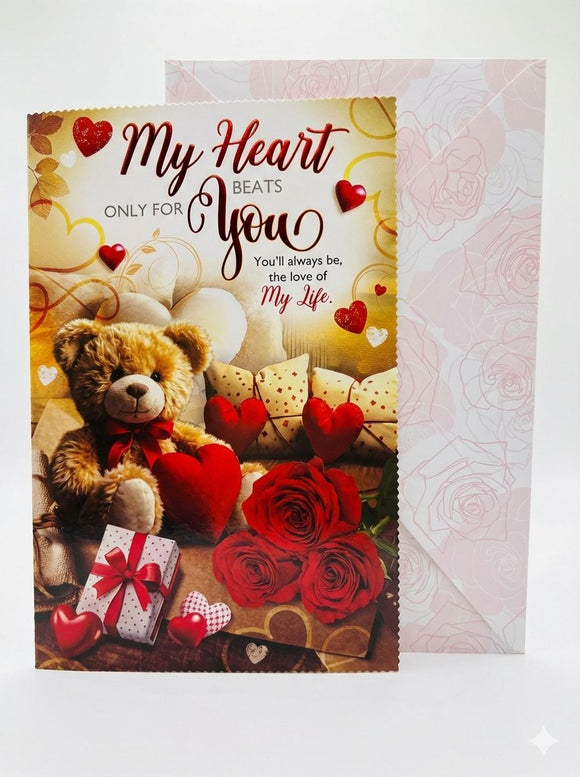 My Heart Beats Only for You – Romantic Love Greeting Card with Envelope
