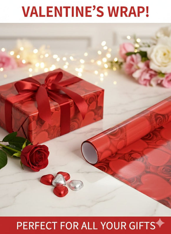 Romantic Hearts & Roses Gift Wrapping Paper Set (Pack of 3)