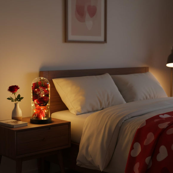 Eternal Rose Dome with Warm LED Lights – Luxury Floral Display & Romantic Gift