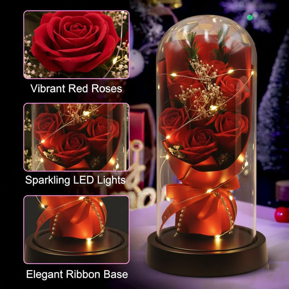 Eternal Rose Dome with Warm LED Lights – Luxury Floral Display & Romantic Gift