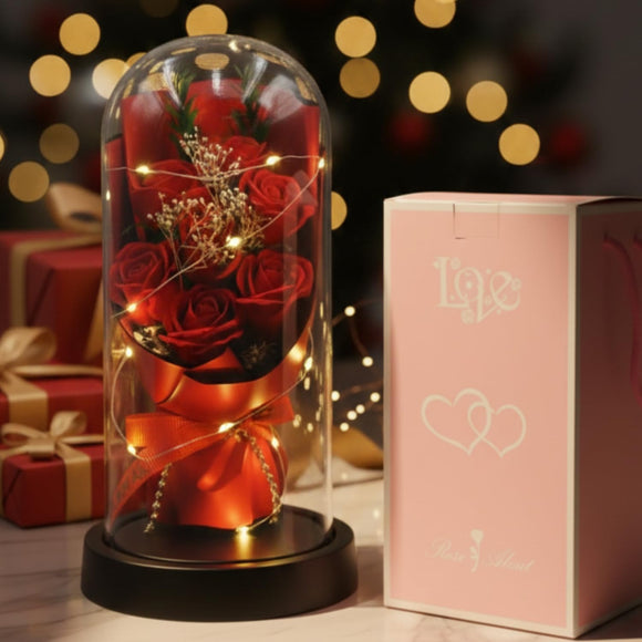 Eternal Rose Dome with Warm LED Lights – Luxury Floral Display & Romantic Gift