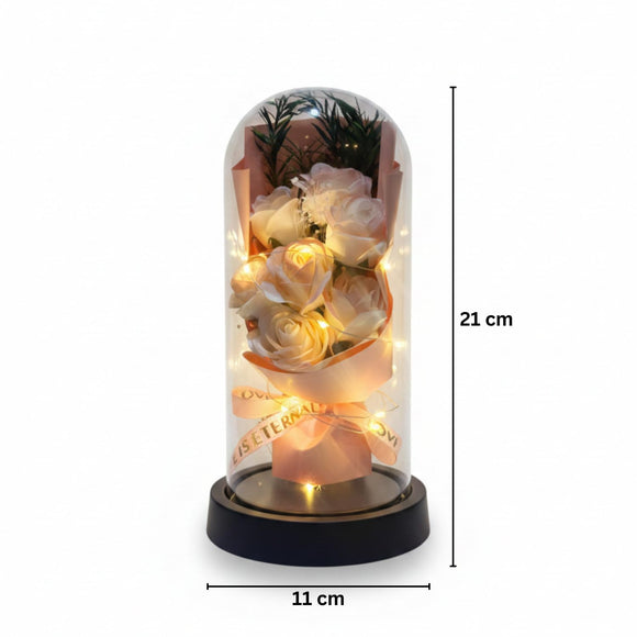 Eternal Blush Rose Dome with Warm LED Lights – Elegant Floral Display & Romantic Gift