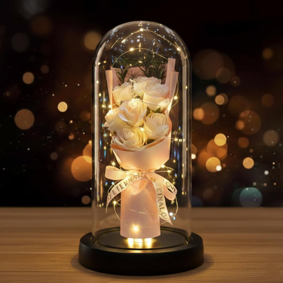 Eternal Blush Rose Dome with Warm LED Lights – Elegant Floral Display & Romantic Gift