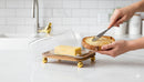 Golden Finch Glass Butter Dish with Wooden Base-2