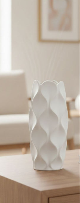 Buy white Ripple Texture Ceramic Vase – Modern Matte Finish (Multiple Color Variants)