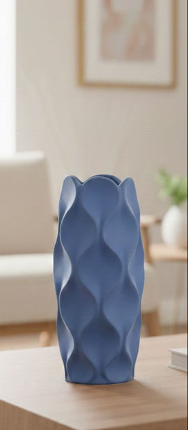 Buy blue Ripple Texture Ceramic Vase – Modern Matte Finish (Multiple Color Variants)