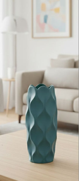 Buy green Ripple Texture Ceramic Vase – Modern Matte Finish (Multiple Color Variants)