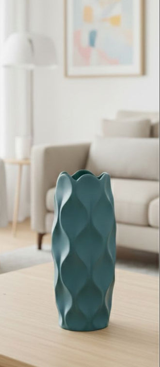 Buy green Ripple Texture Ceramic Vase – Modern Matte Finish (Multiple Color Variants)