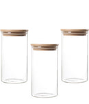 Premium Glass Storage Jars Set of 3 with Airtight Bamboo Lids | Multipurpose Kitchen Containers for Coffee, Spices, Dry Fruits & Grains | Modern Pantry Organizer-2