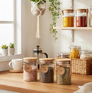 Premium Glass Storage Jars Set of 3 with Airtight Bamboo Lids | Multipurpose Kitchen Containers for Coffee, Spices, Dry Fruits & Grains | Modern Pantry Organizer-4