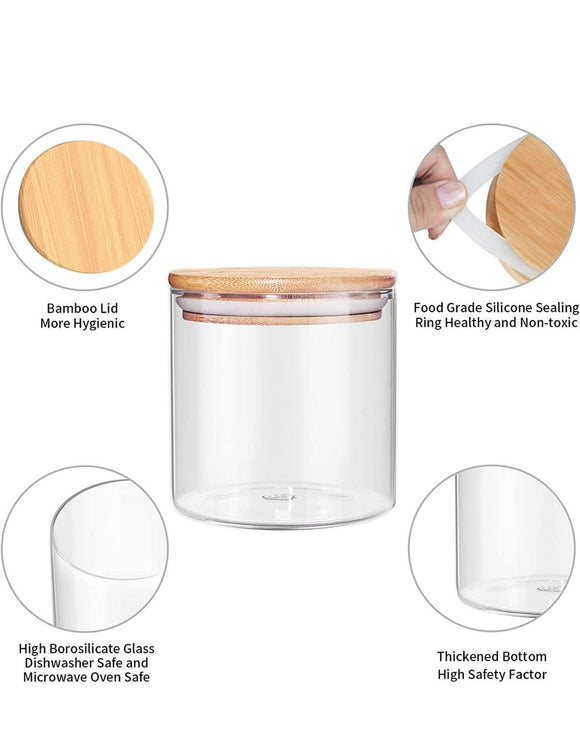 Premium Glass Storage Jars Set of 3 with Airtight Bamboo Lids | Multipurpose Kitchen Containers for Coffee, Spices, Dry Fruits & Grains | Modern Pantry Organizer