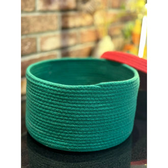 Christmas-Themed Handwoven Jute Storage Box with Lid & Bow – Decorative Rope Basket for Holiday Gifting, Home Décor & Storage (Green & Red, Set of 2) - 0