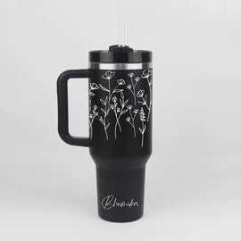 Buy black Personalized FleurFlow™ Tumbler with Straw &amp; Lid