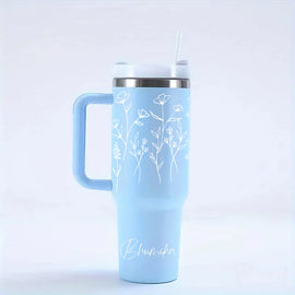 Buy blue Personalized FleurFlow™ Tumbler with Straw &amp; Lid