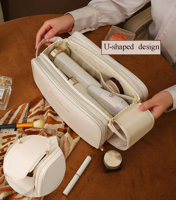 3-layer Double Zipper U-shaped Design Cosmetic Bag