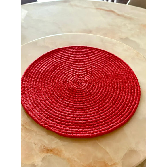 Handwoven Red Jute Round Mat – Eco-Friendly Braided Floor Rug for Living Room, Dining Table, Kitchen & Home Décor