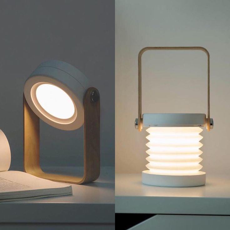 4-in-1 Foldable Table Lamp, USB Rechargeable LED Light, Wooden Handle Portable Lantern Light and Flashlight - 0