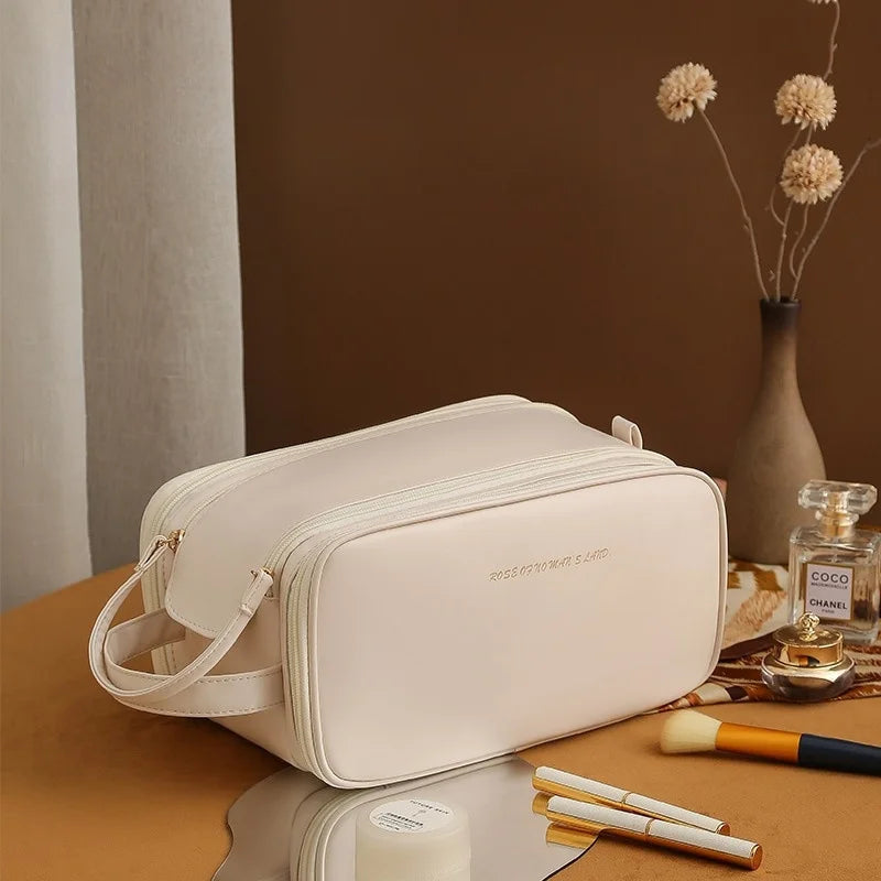 Buy white 3-layer Double Zipper U-shaped Design Cosmetic Bag