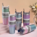 Stainless Steel Water Bottle 30oz, Diamond Painted Coffee Beer Mug, Straw Lid, Leakproof, Travel, Fitness, Sports-1