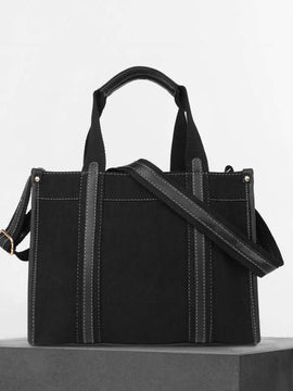 Buy black Casual Luxe: Two-Compartment Canvas Handbag