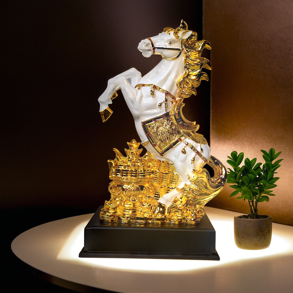 Regal Golden Horse Sculpture - 0