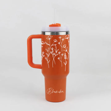 Buy orange Personalized FleurFlow™ Tumbler with Straw &amp; Lid
