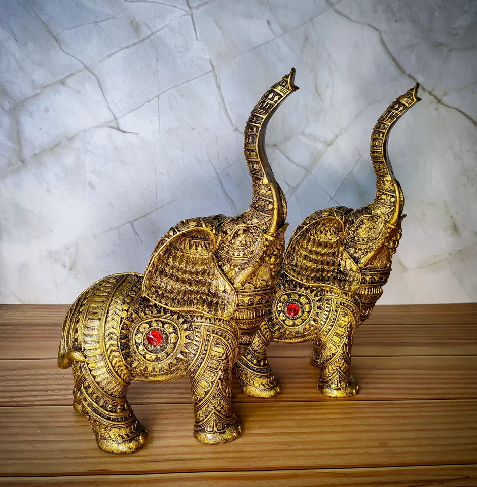 Set Of 2 Trunk Up Elephant Family Statue Showpiece Figurine indian Handicraft - 0