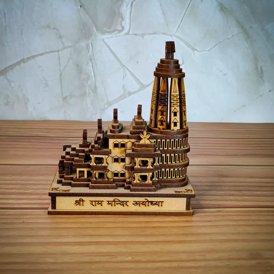 Shri Ram Mandir Ayodhya 3D Model Wooden Hand Carved Temple Decorative Showpiece - 0
