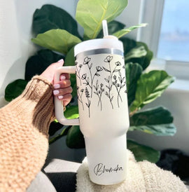 Personalized FleurFlow™ Tumbler with Straw & Lid - 0