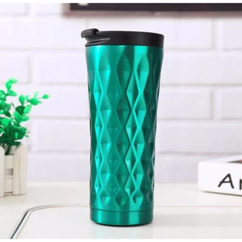 Buy green Double Wall Insulated Stainless Steel Diamond Cut Thermos Hot &amp; Cold Tumbler Vacuum Flask 500 ML (Blue)