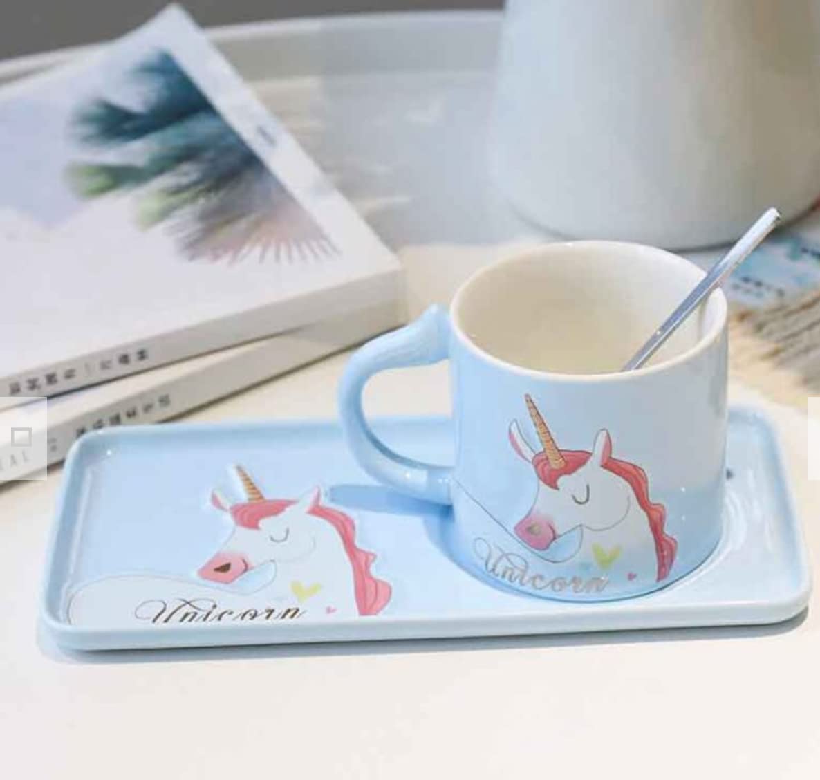 Unicorn Ceramic Coffee Mug with Tray/Saucer - 0